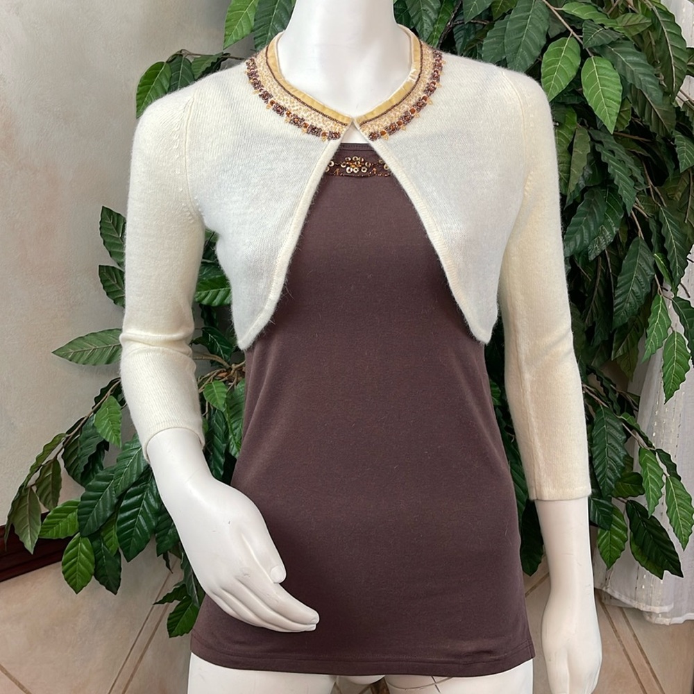 BEAD EMBELLISHED ANGORA SHRUG WITH CAMISOLE